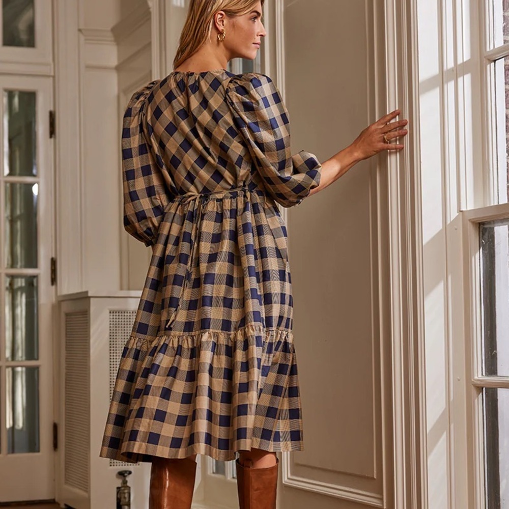 Summersalt Tiered Midi Dress in Midnight Buffalo Check 2XL / 2X